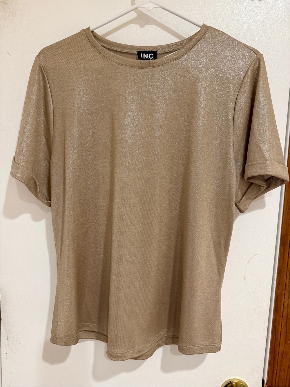 INC International Concepts Shimmery Taupe Short Sleeve Tee NWT
